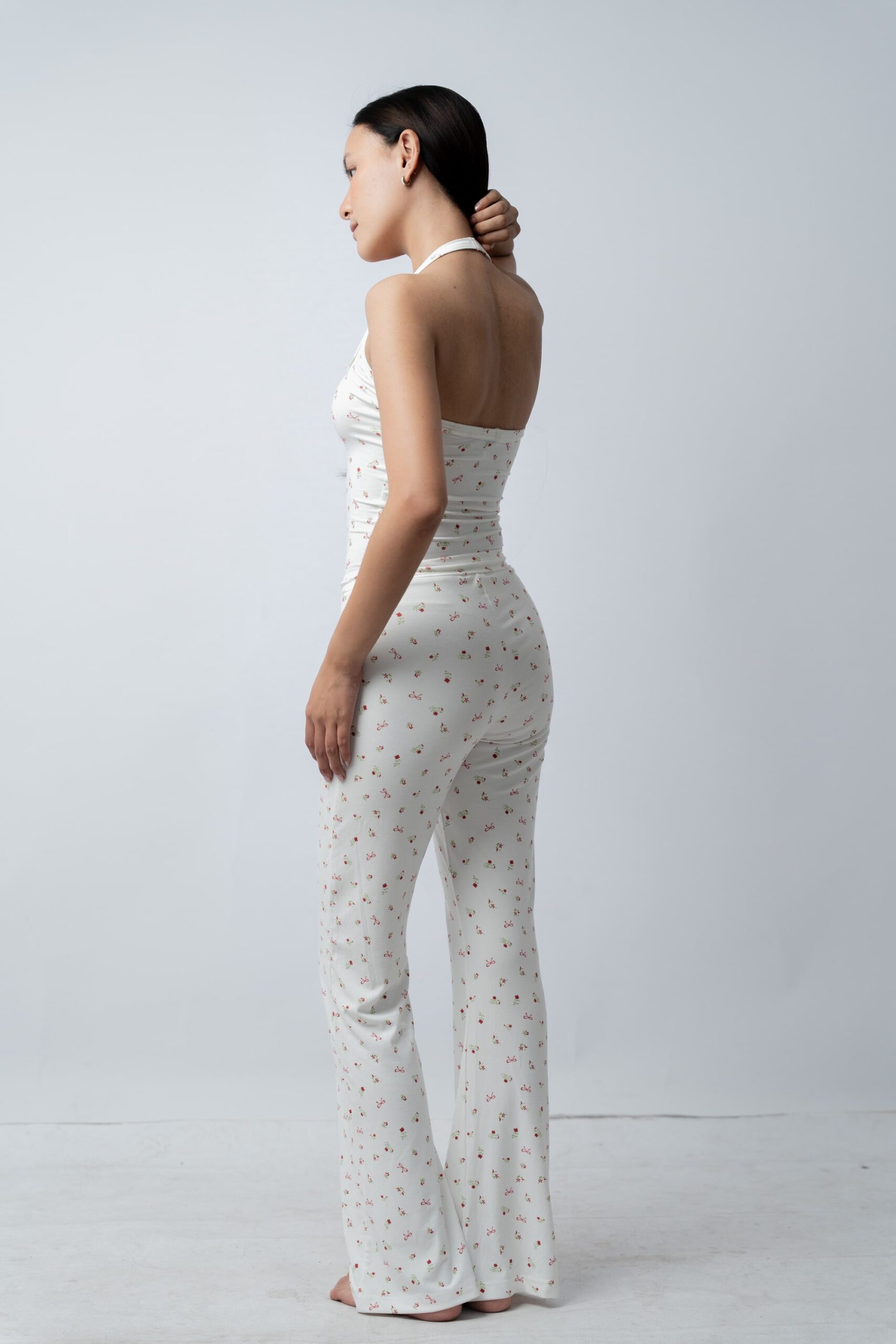 Halter Top & Flare Pant Cherry Print