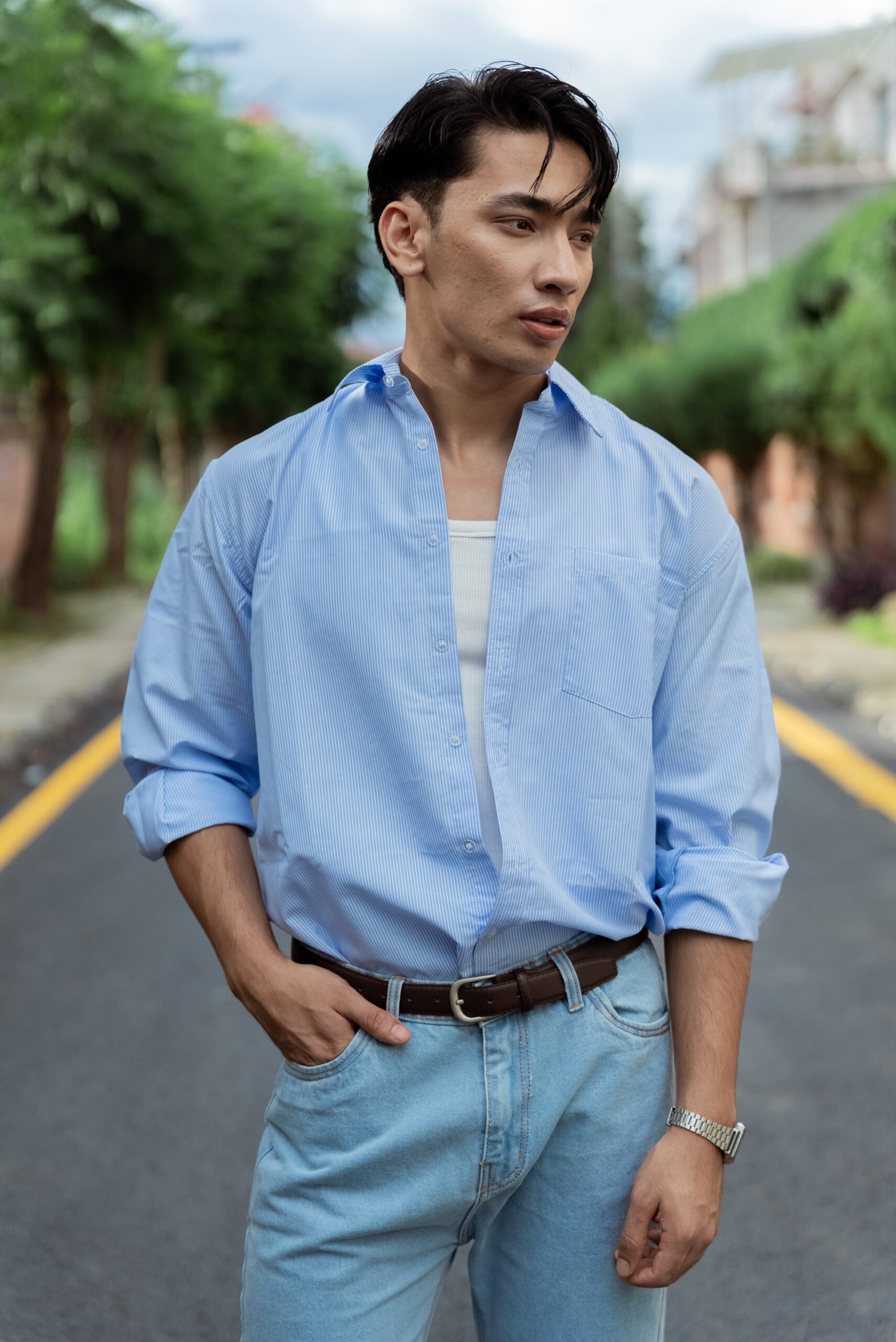 Stripe Lining Oversized Shirt